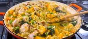 Butchers Pork Sausage and seasonal ingredients in the risotto