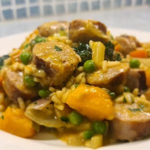 Tasty pork sausage and pumpkin risotto