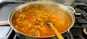 Bolognese Sauce simmering on the stove