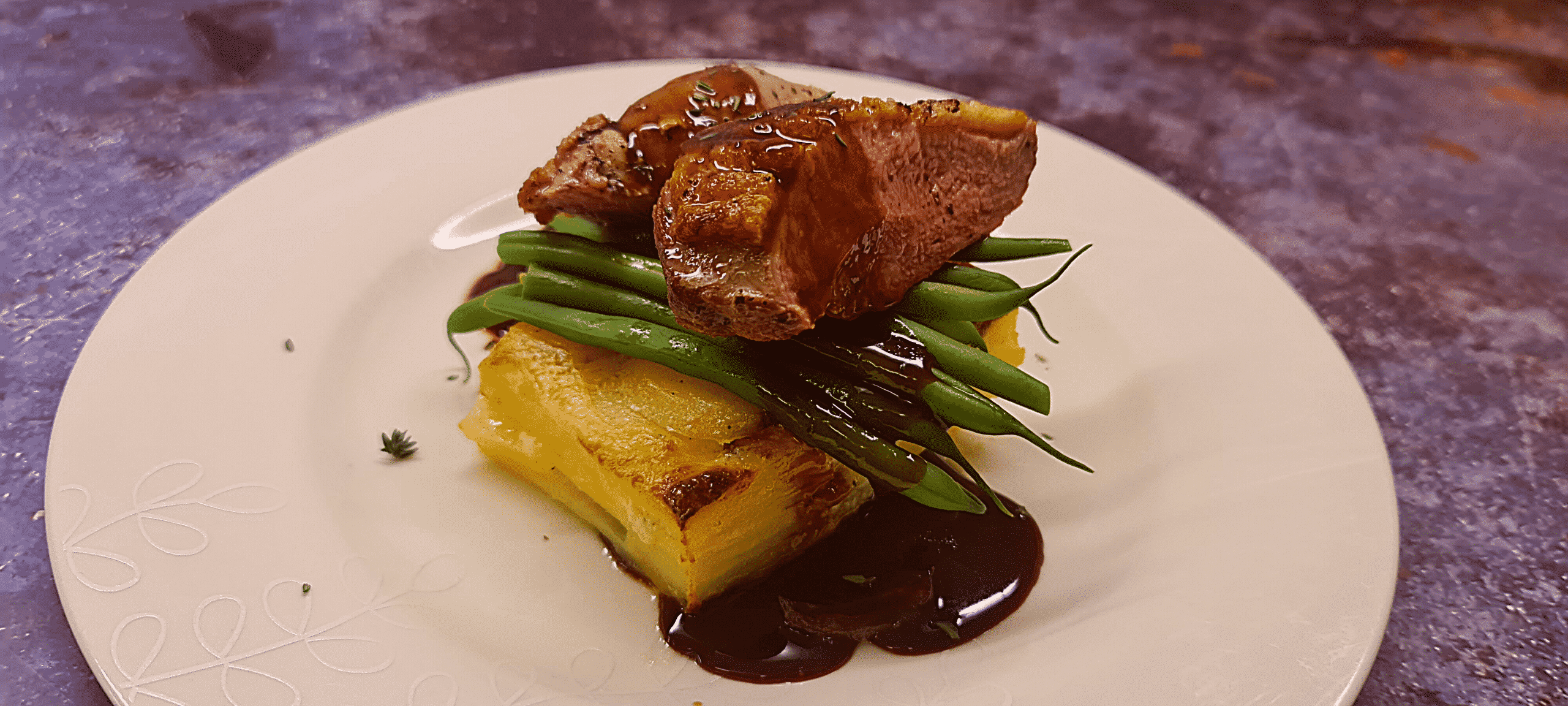 Duck Breast with Potato Dauphinoise and a Redcurrant and Dijon Sauce