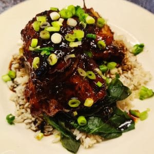Teriyaki Chicken Thighs with Greens and Rice