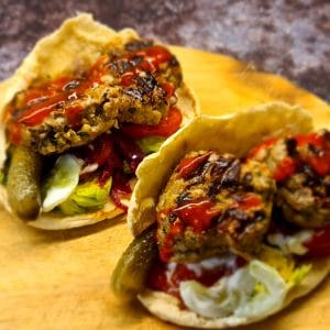 Lamb Koftas with pitta, salad and pickles
